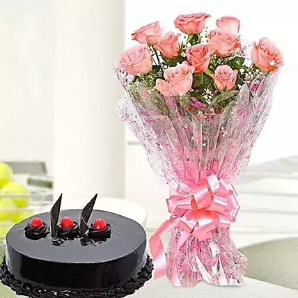 CCF003 - 10-pink-roses-and-truffle-cake-combo