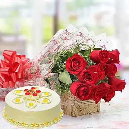 CCF010 - Red Roses and Butterscotch Cake Combo