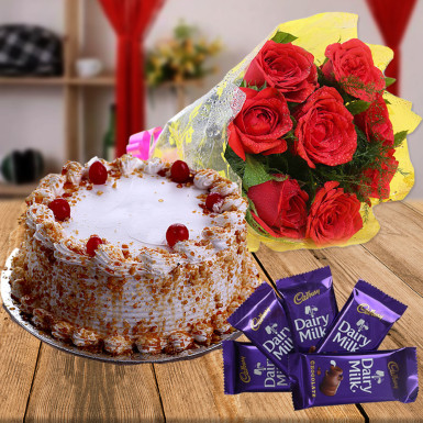 CCF012 - 5 Dairy Milk Chocolate with Cake and Flower